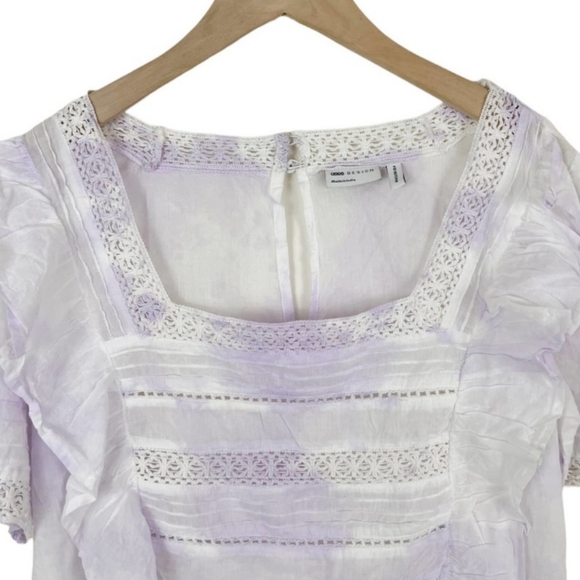 🇺🇸 ASOS Design Short Sleeve Lace Insert Top in Purple Tie Dye Size 4-NWOT ☑️ - Picture 4 of 8
